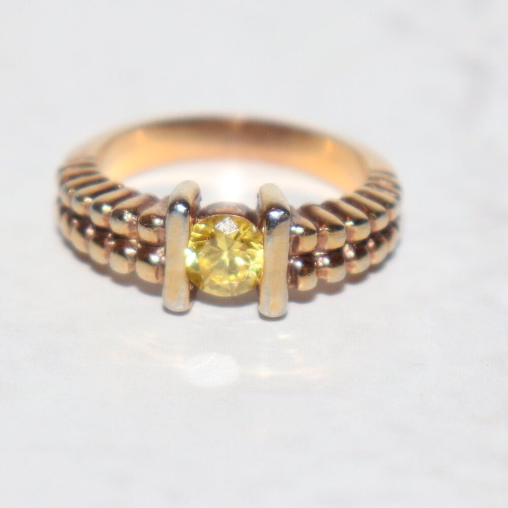 🍋 Vintage Gold Ring with Yellow CZ – Size 7 Sunny Sparkle · Bold Color · Retro